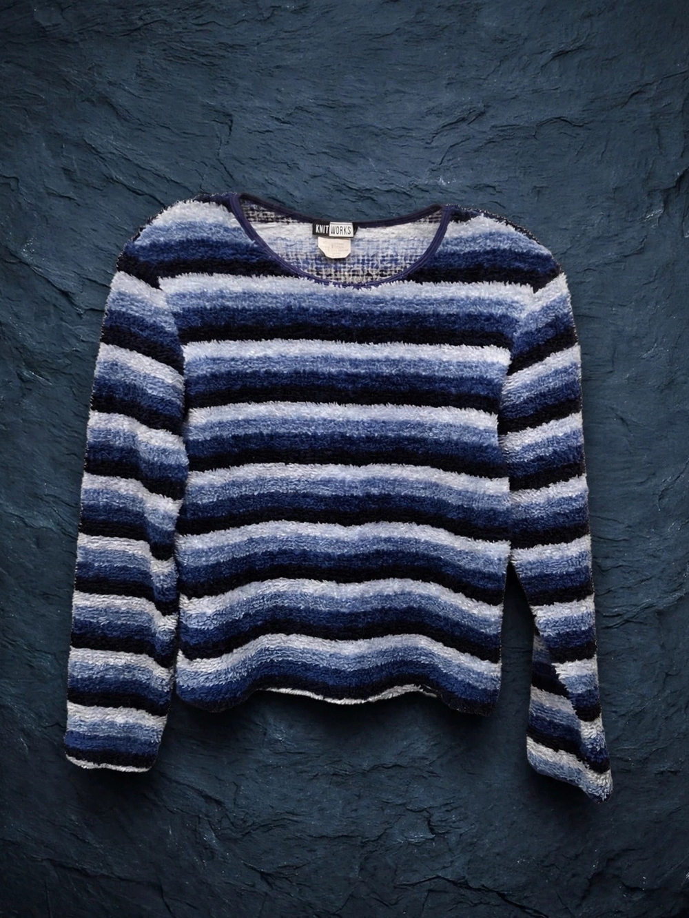 Knitworks Women's Blue Striped Cozy Sweater